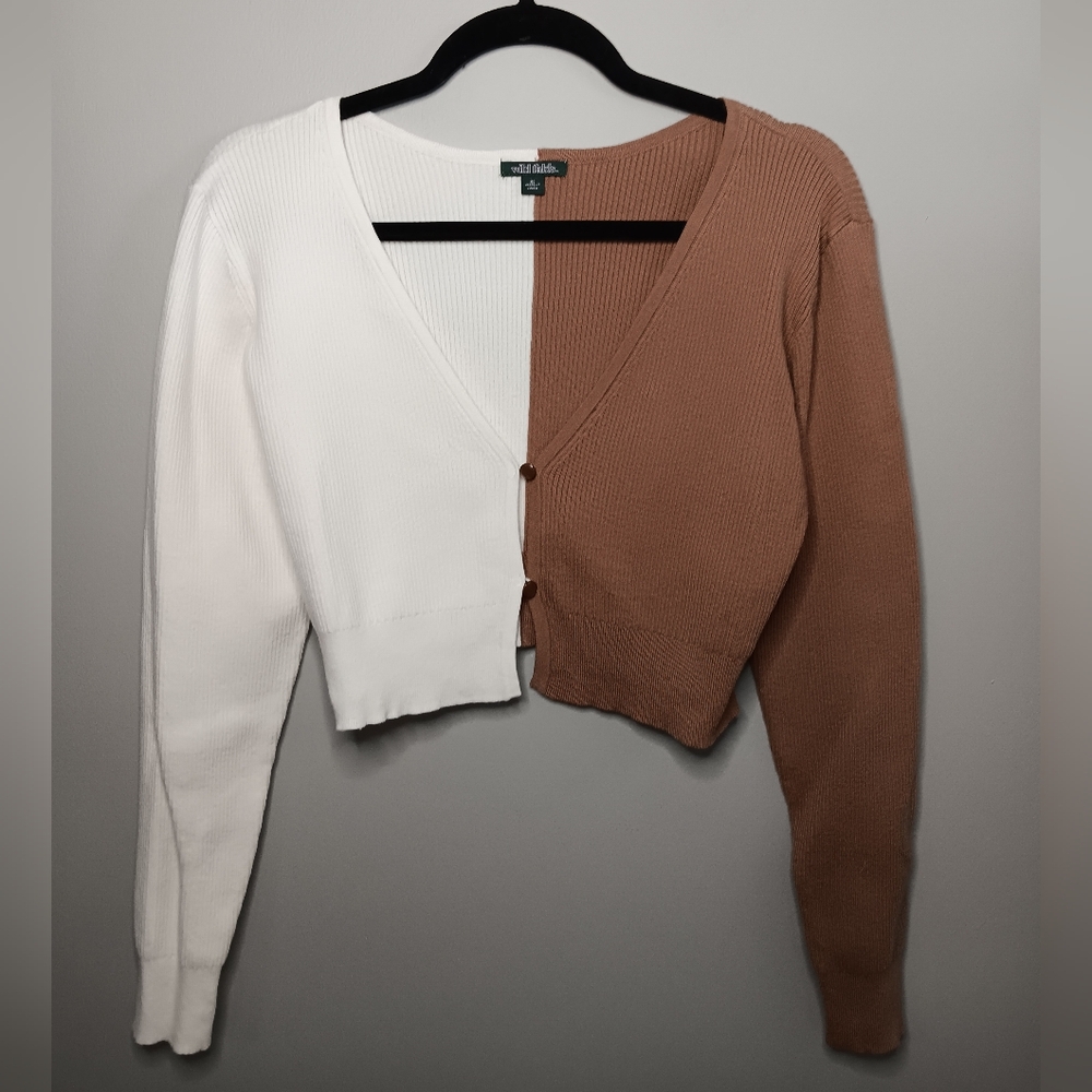 BOGO FREE❣️Two-Tone White and Brown Cardigan